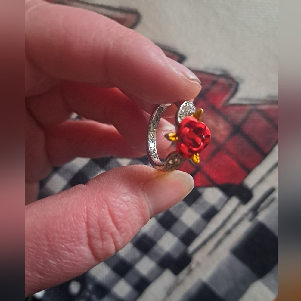 Inscribed Silver Ring W Stunning Red Flower Gemstone Ring Never Worn